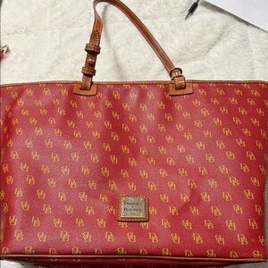 Dooney & Bourke Red and Tan Logo Tote